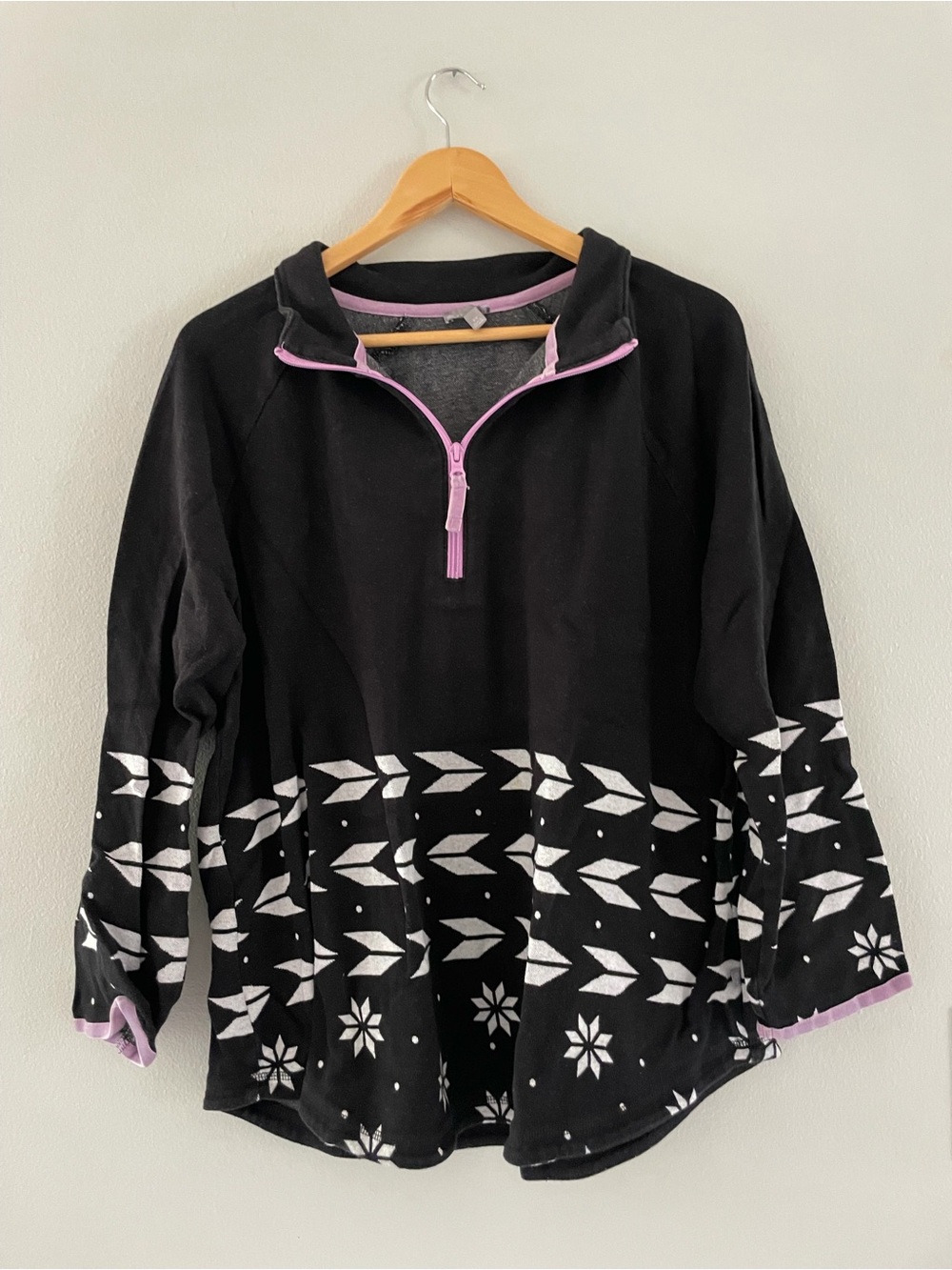 Talbots Black and White Pattern 1/4 Zip Pullover Sweater